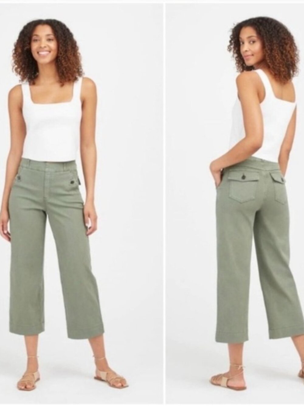 SPANX Stretch Twill Cropped Wide Leg Pant in Sage Green size 2X PETITE